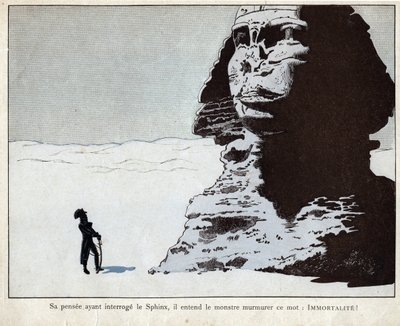 Napoleon studerer sfinksen i Egypten - litografi af Job (Jacques Onfroy de Breville) fra "" Le Grand Napoleon des Petites Enfants""" 1893 af pseudonym for Onfray de Breville Jacques Job