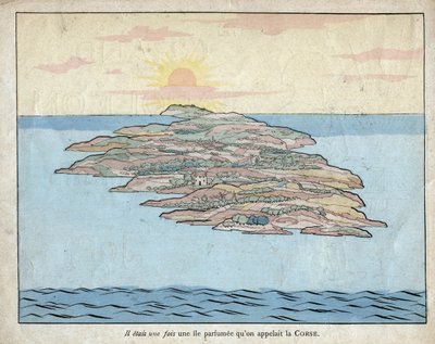 Der var engang en duftende ø ved navn Corsica (Korsika) - litografi af Job (Jacques Onfroy de Breville) fra "Le Grand Napoleon des Petites Enfants""" 1893 af pseudonym for Onfray de Breville Jacques Job