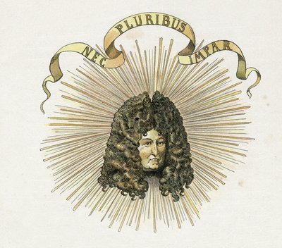 Portræt af kong Ludvig XIV (1638-1715) med hans motto på latin "Nec pluribus impar"" (A ingen anden lignende). i "" Frankrig, hans historie fortalt af G. Montorgueil, imagee af Job"" 1896. Privat samling. af pseudonym for Onfray de Breville Jacques Job