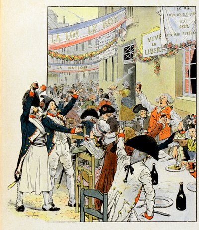 Revolutionær banket efter erobringen af Bastillen - Illustration af Job (Jacques Marie Gaston Onfray og Breville) (Jacques-Marie) (1858-1931) til bogen "La Tour d