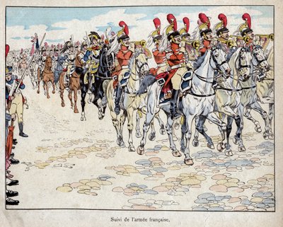Den franske hær på vej ind i Berlin, 27. oktober 1806 - litografi af Job (Jacques Onfroy de Breville) fra "" Le Grand Napoleon des Petites Enfants""" 1893 af pseudonym for Onfray de Breville Jacques Job