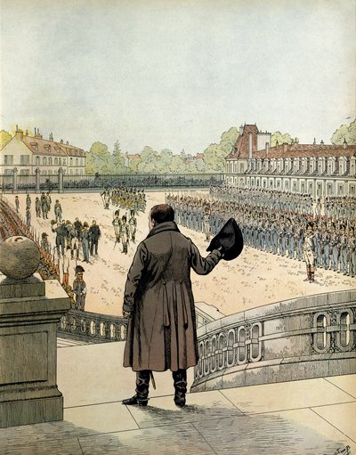 Napoleon I Bonapartes (1769-1821) farvel i gården til Cheval Blanc i Fontainebleau den 20. april af pseudonym for Onfray de Breville Jacques Job
