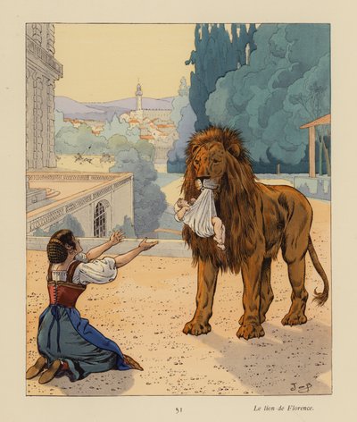 Firenzes løve (farvelitografi) af pseudonym for Onfray de Breville Jacques Job