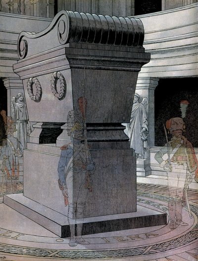 Kejser Napoleon I Bonapartes (1769-1821) grav ved Invalides med spøgelsesvagter. I "" Napoleon"" af Georges Montorgueil. Illustration af Jacques Marie Gaston Onfray de Breville dit JOB (1858-1931) af pseudonym for Onfray de Breville Jacques Job