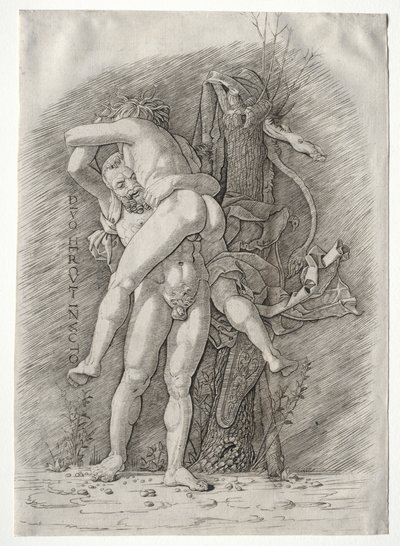 Hercules og Antaeus af school of Andrea Mantegna