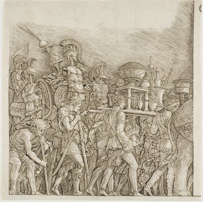 Triumf af Cæsar: Soldater, der bærer trofæer af school of Andrea Mantegna