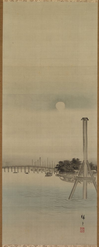 Nattescene ved Sumida-floden af studio of Utagawa Hiroshige