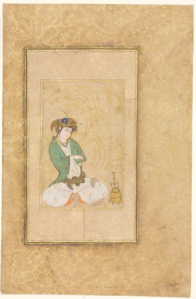 Ungdom siddende ved en Pil; Enkeltsideillustration af style of Muhammad Yusuf