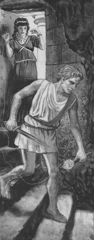 Theseus går ind i labyrinten og ruller en snor ud af English School