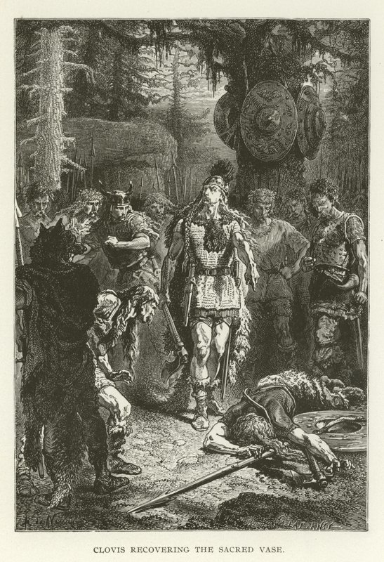 Clovis gendanner den hellige vase (gravering) af (after) American School