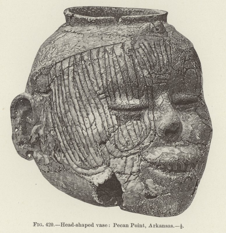 Hovedformet vase: Pecan Point, Arkansas (gravering) af (after) American School