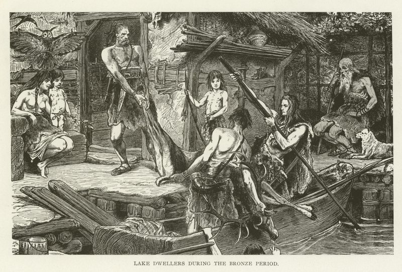 Lake Dwellers i bronzeperioden (gravering) af (after) American School