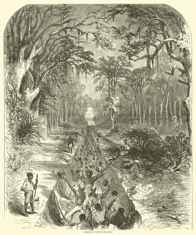 Negre på arbejde på kanalen, marts 1863 (gravering) af (after) American School