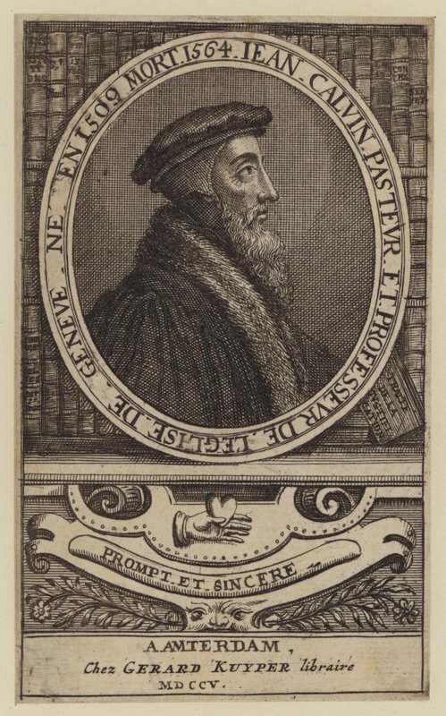 Johannes Calvin, fransk teolog og præst fra den protestantiske reformation (gravering) af (after) Dutch School