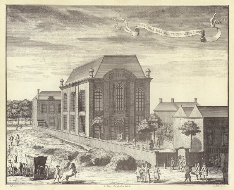 Den portugisiske synagoge, Amsterdam (gravering) af (after) Dutch School
