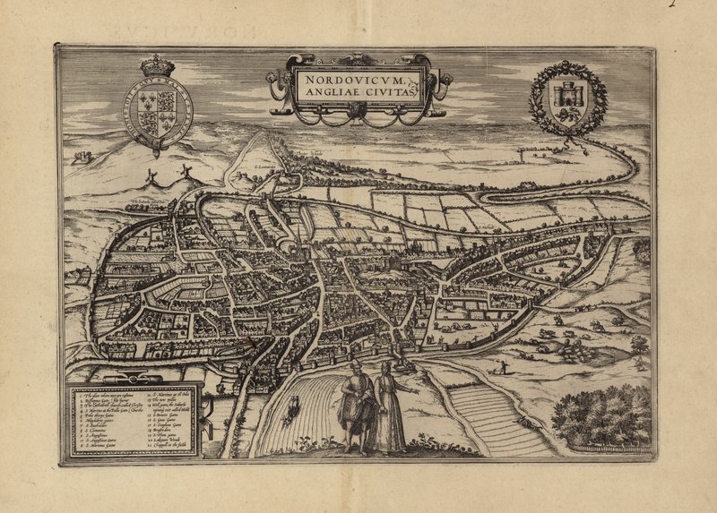 Kort over Norwich, Norfolk (gravering) af (after) English School