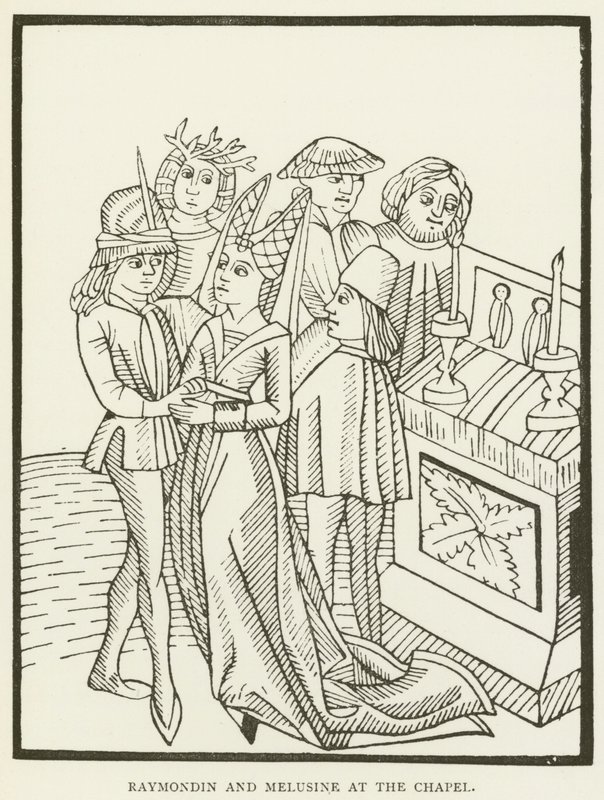 Raymondin og Melusine ved kapellet (gravering) af (after) English School