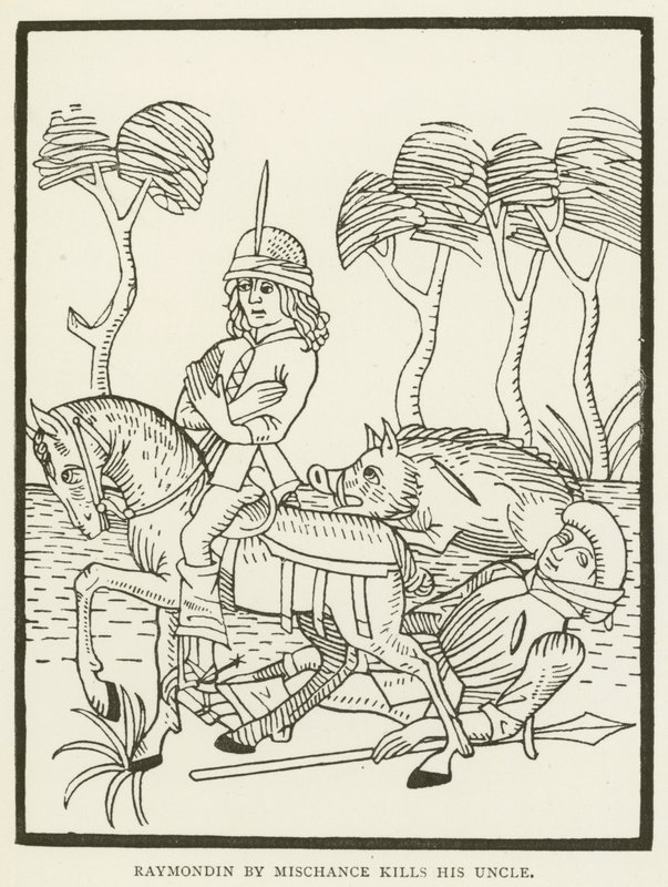 Raymondin dræber ved et tilfælde sin onkel (gravering) af (after) English School