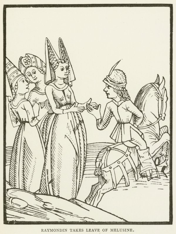 Raymondin tager afsked med Melusine (gravering) af (after) English School