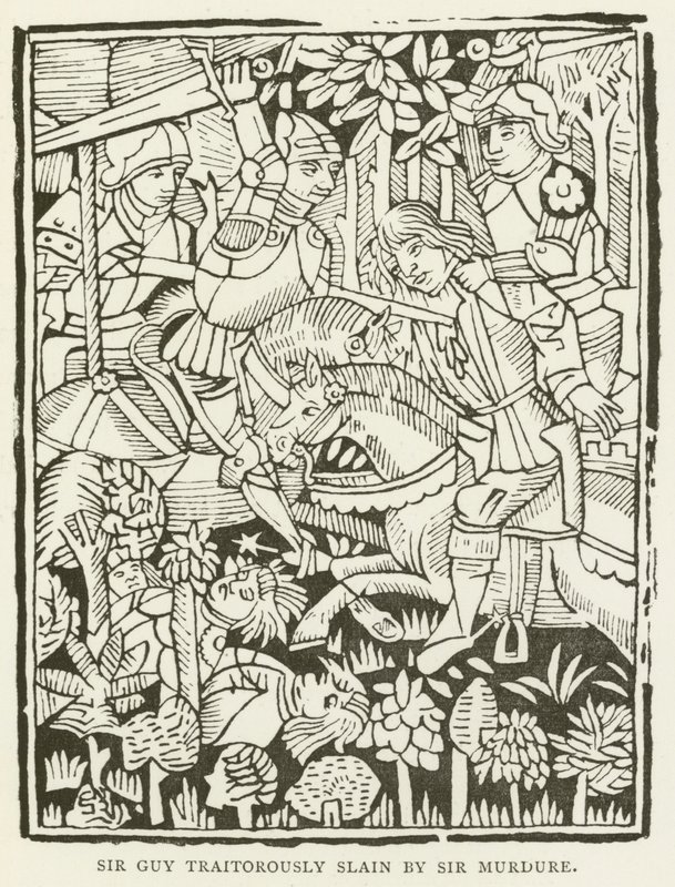 Sir Guy dræbt forræderisk af Sir Murdure (gravering) af (after) English School