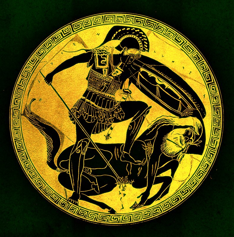 Warrior and centaur, illustration fra 
