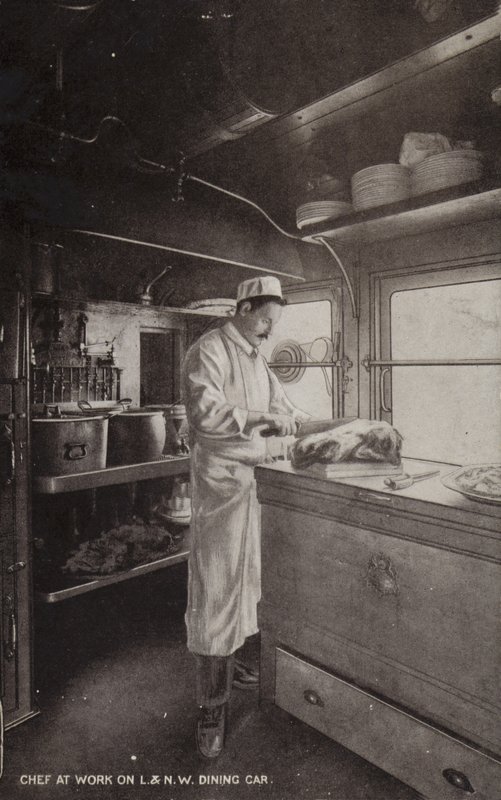 Kok på arbejde på L og NW Dining Car (s/h foto) af (after) English photographer