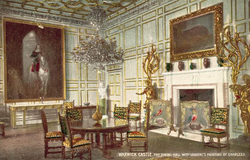 Warwick Castle, spisesalen med Vandykes maleri af Charles I (farvefoto) af (after) English photographer