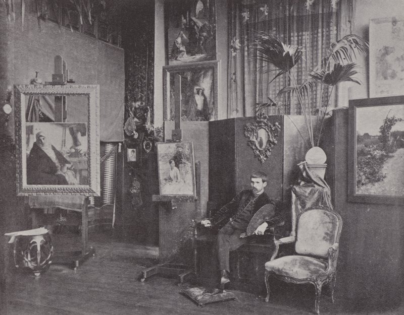 Fransk maler Pascal Dagnan-Bouveret i sit atelier (s/h foto) af (after) French Photographer