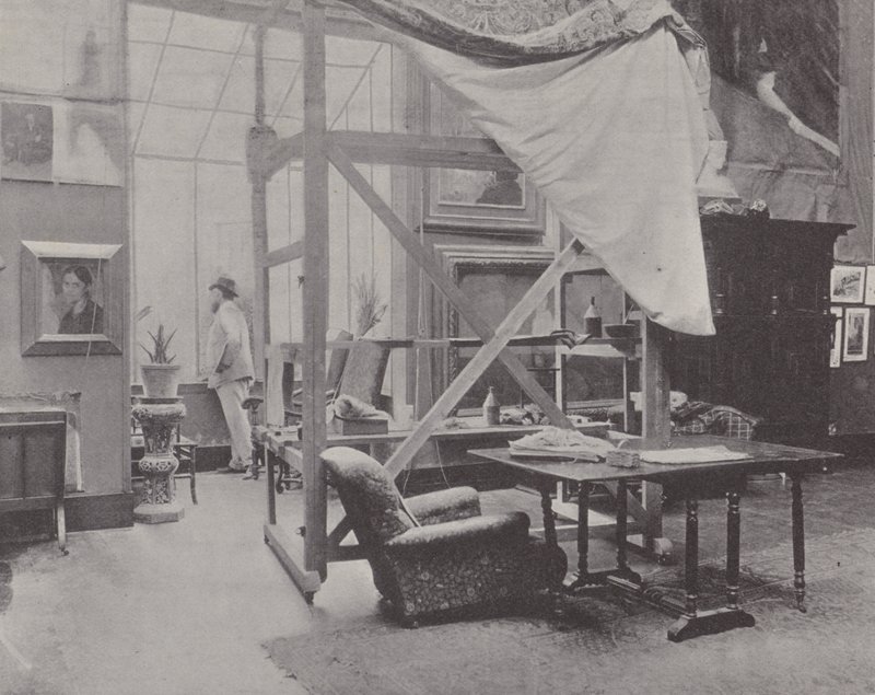 Fransk maler Paul-Albert Besnard i sit atelier (s/h foto) af (after) French Photographer