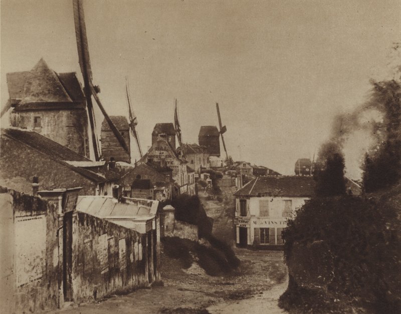 Møllerne i Montmartre i 1845 (s/h foto) af (after) French Photographer