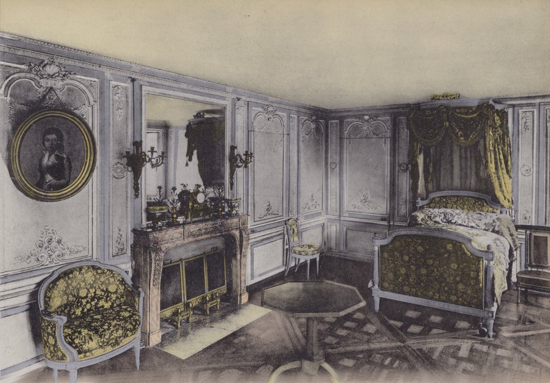 Petit Trianon, Chambre de Marie-Antoinette, Lille Trianon, Marie-Antoinette soveværelse (farvet foto) af (after) French Photographer