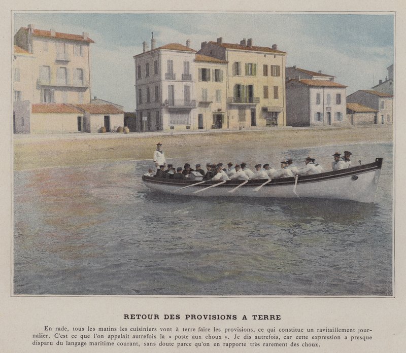 Returnering af proviant til land (farvet foto) af (after) French Photographer