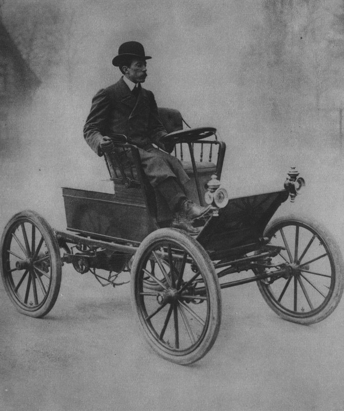 Santos Dumont kører sin bil (s/h-billede) af (after) French Photographer