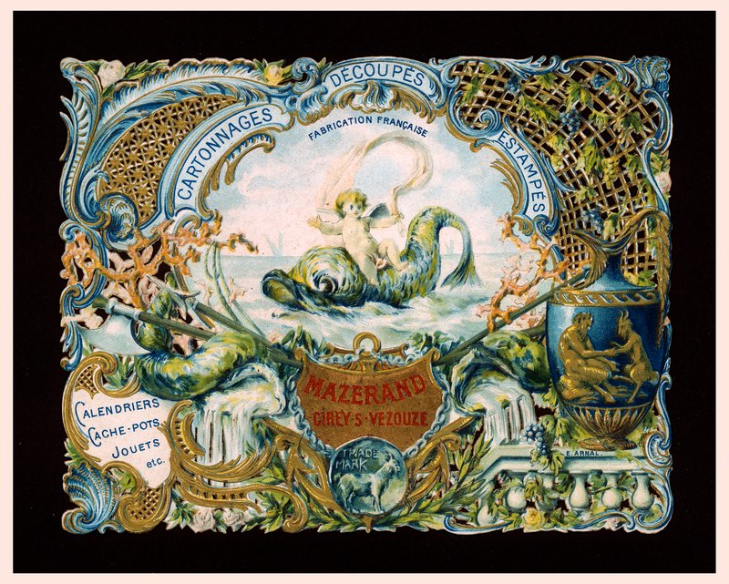 Reklamekort for trykkeriet Mazerand, Cirey-sur-Vezouze, Frankrig (chromolitho) af (after) French School