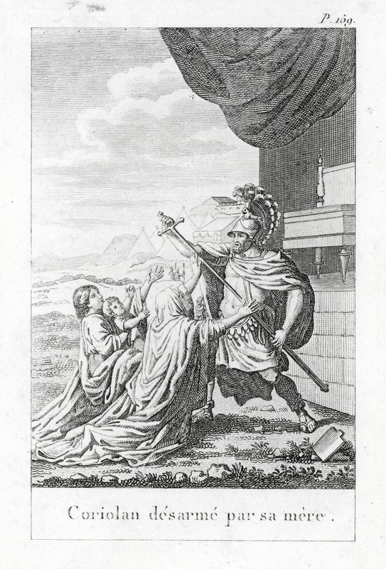 Coriolanus afvæbnet af sin mor (kobberstik) af (after) French School