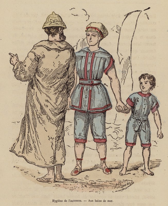 Familie ved havet om efteråret (koloreret stik) af (after) French School