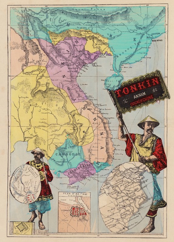 Kort over Tonkin, Annam, Cochinchine (koloreret stik) af (after) French School