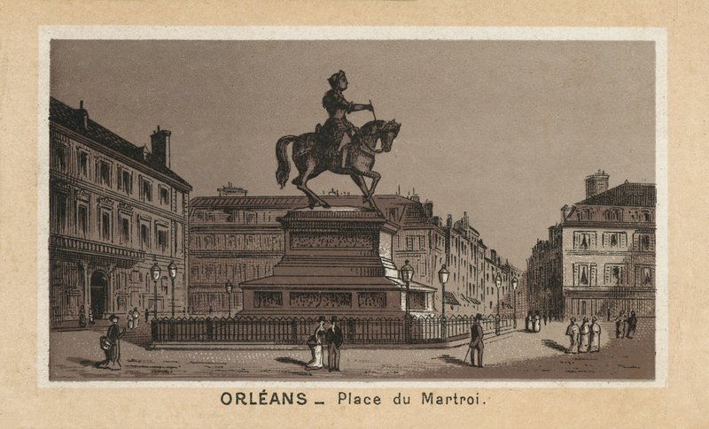Orleans: Place du Martroi (litografi) af (after) French School