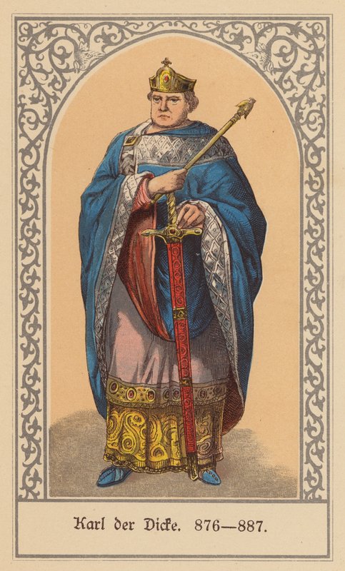 Karl den Fede, tysk-romersk kejser (farvelitografi) af (after) German School