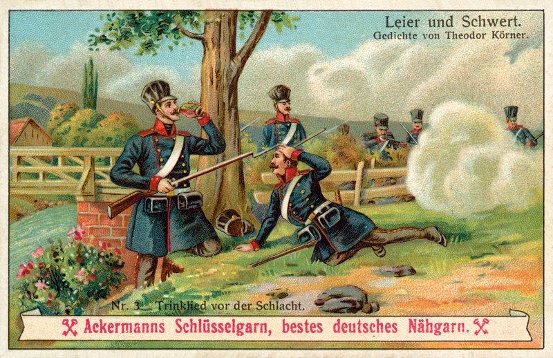 Drikkesang før slaget (chromolitho) af (after) German School