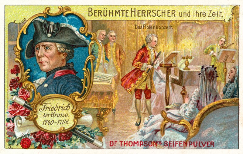 Frederik den Store af Preussen og en fløjtekoncert (chromolitho) af (after) German School