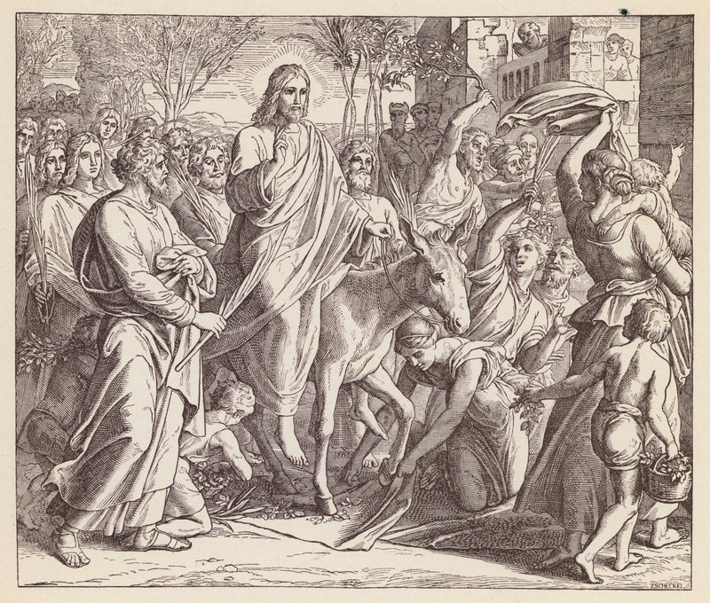 Jesus på vej ind i Jerusalem (litografi) af (after) German School