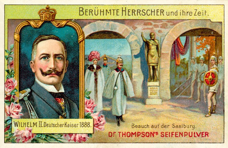 Kaiser Wilhelm II besøger Saalburg, Tyskland (chromolitho) af (after) German School