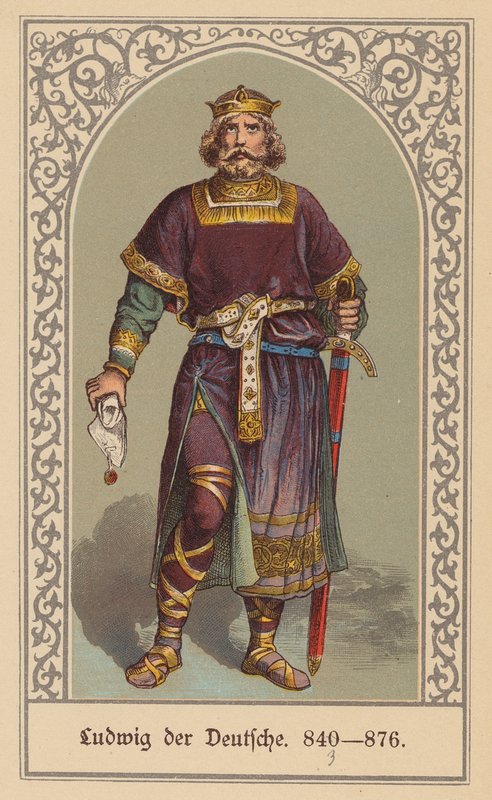 Ludvig den Tyske, konge af Østfrankrig (farvelitografi) af (after) German School