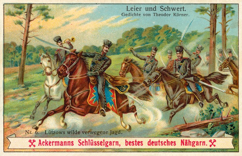 Lutzows vilde jagt. (chromolitho) af (after) German School