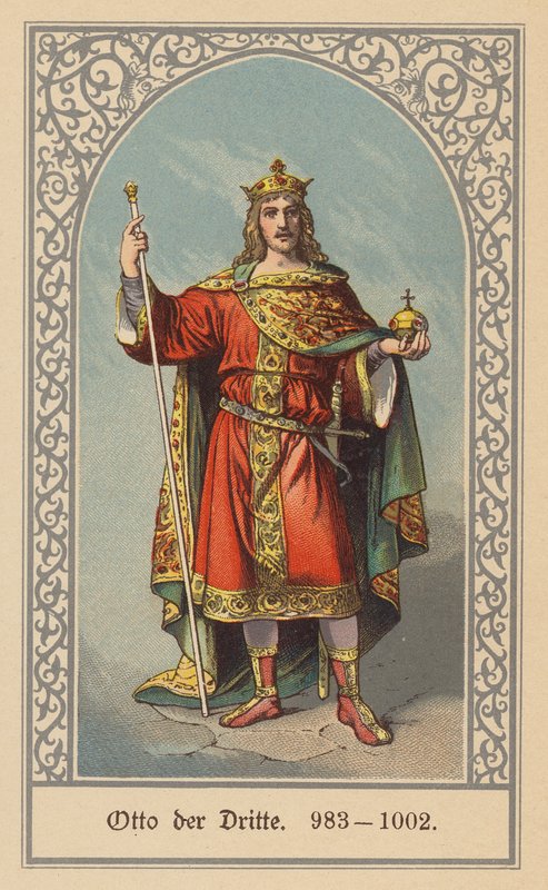 Otto III, konge af Tyskland og Italien og tysk-romersk kejser (farvelitografi) af (after) German School