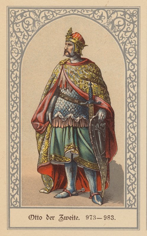 Otto II, konge af Tyskland og Italien og tysk-romersk kejser (farvelitografi) af (after) German School