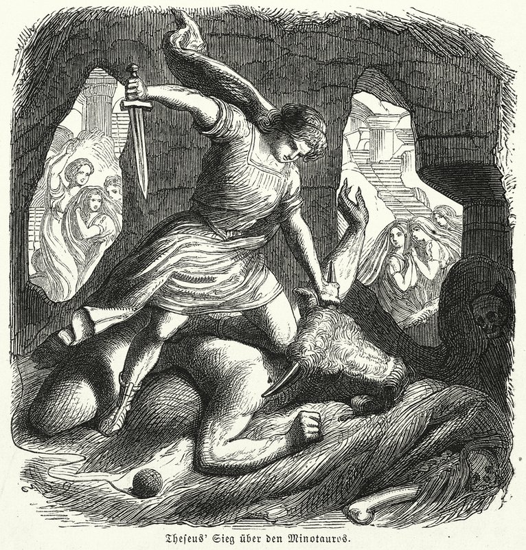 Theseus dræber Minotaurus (kobberstik) af (after) German School