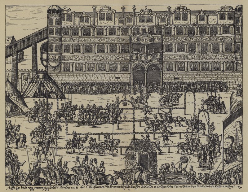 Turnering til fejring af Sigismunds dåb, søn af John George, kurfyrst af Brandenburg, på Colln Castle af (after) German School