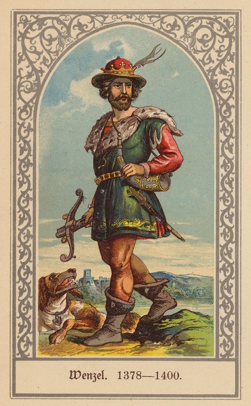 Wenceslaus IV, konge af Bøhmen og Tyskland (farvelitografi) af (after) German School